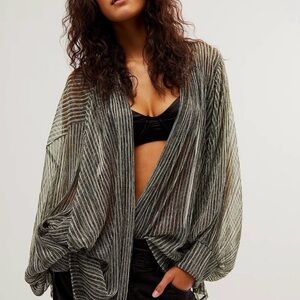 NWT Free People Black and Gray Striped Shawl-Style Blouse